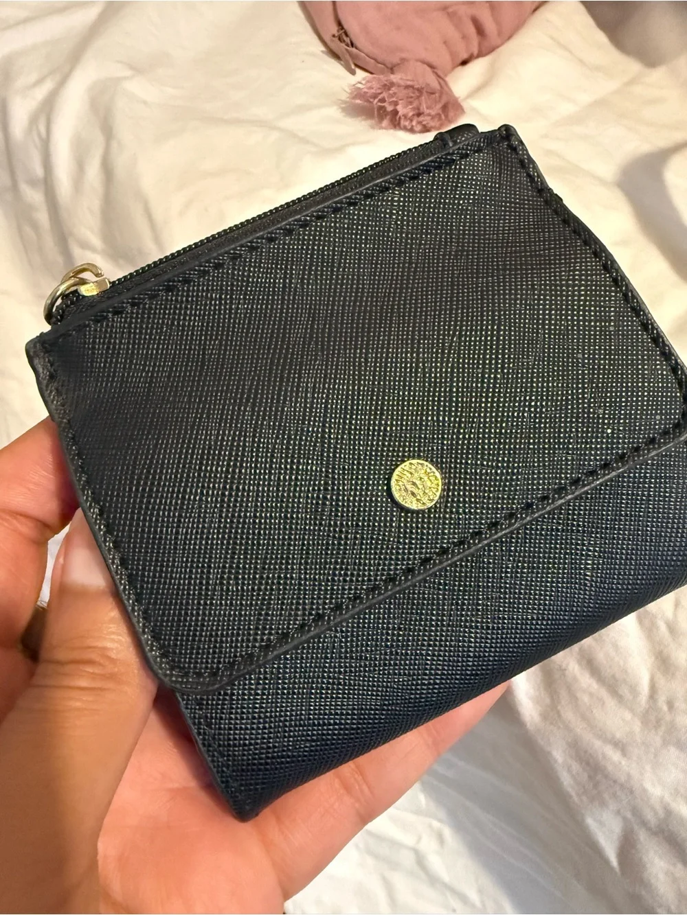 Anne Klein Textured Leather Wallet with Gold Button